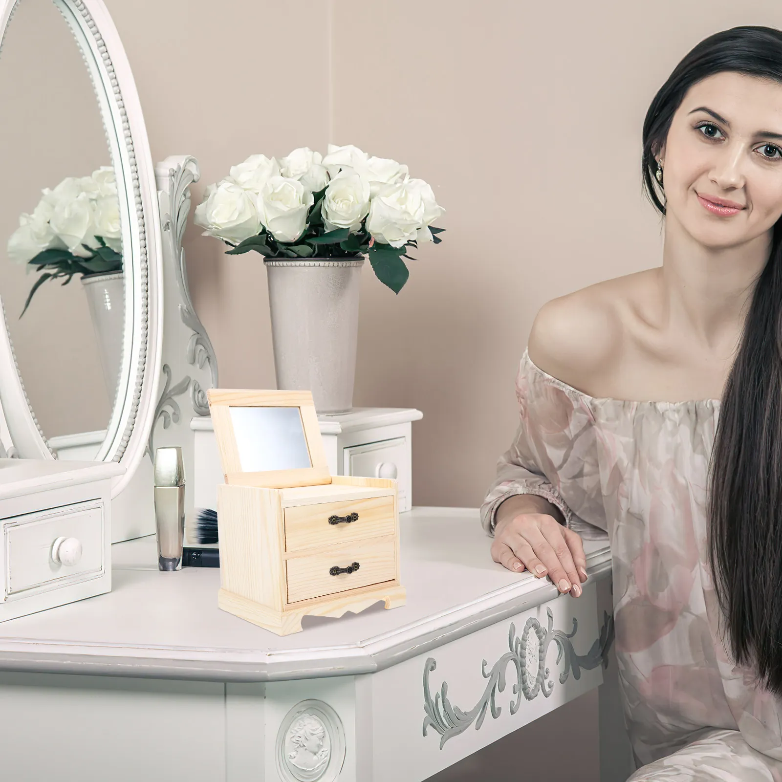 

1Pcs Wooden Jewelry Box Natural Color High Quality Wood Resistant to Deformation Smooth Finish Multi Purpose Storage Dresser