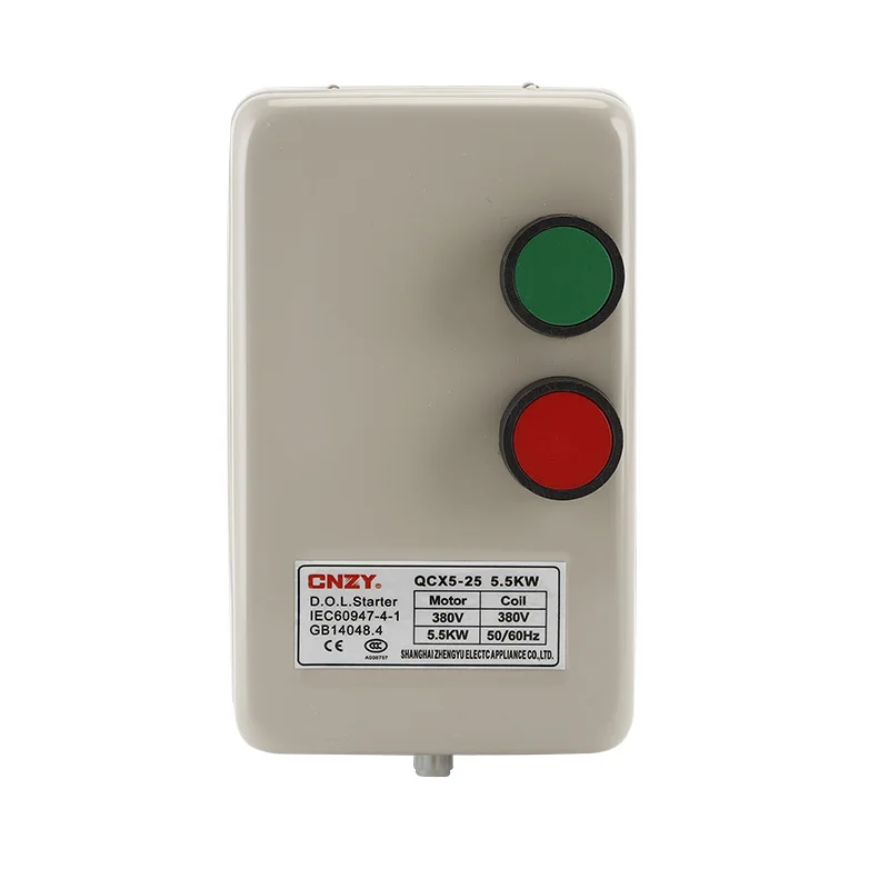 One button start motor button switch QCX5-22 220V 380V 24V 36V 110V AC contactor 25A start magnetic starter 5.5KW