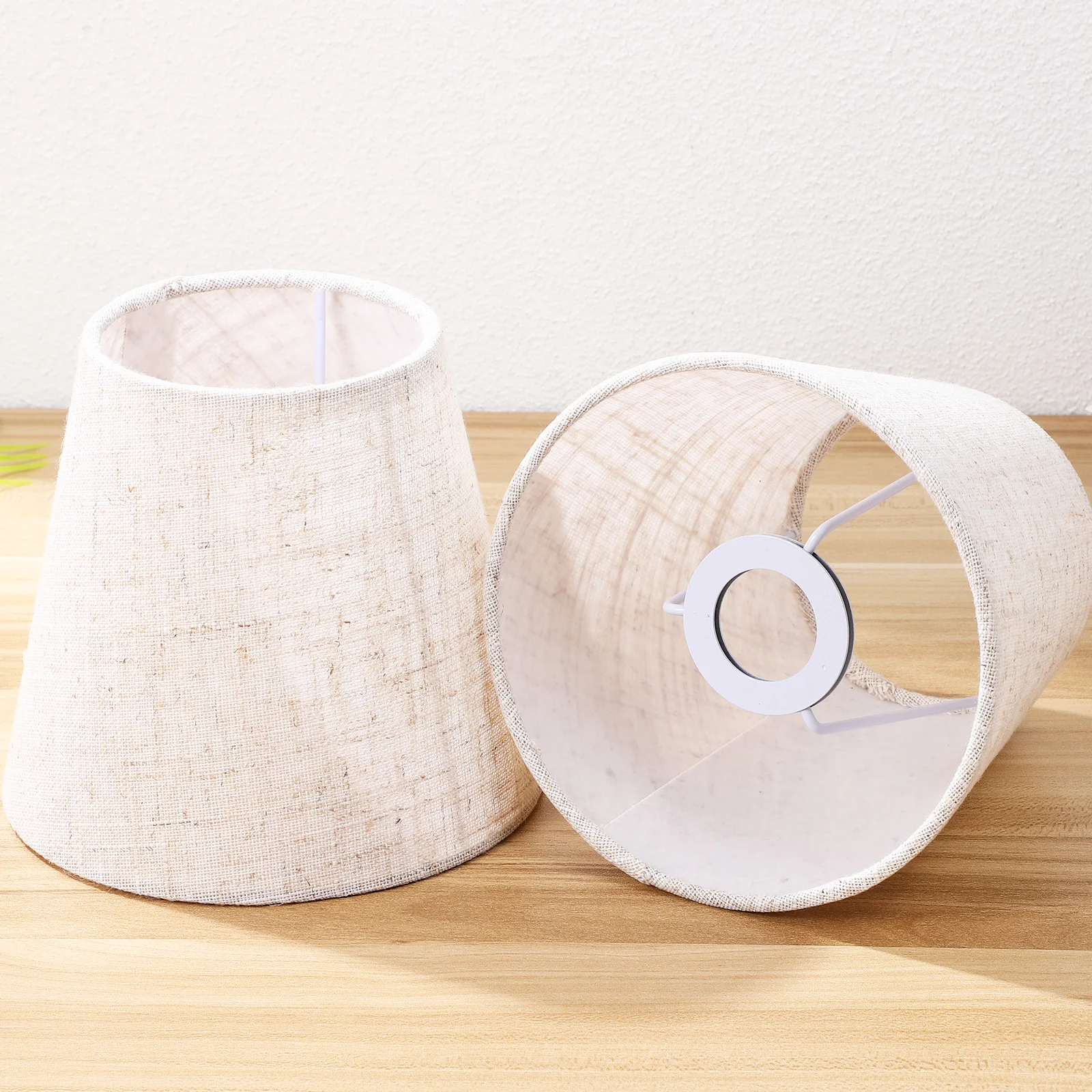 3-Pack Small Fabric Lampshades – Clip-On, White, E14 Bulb Compatible, 5.9"x5.5"x4.3", Iron Ring, Retro Style, For Table & Wall Lamps
