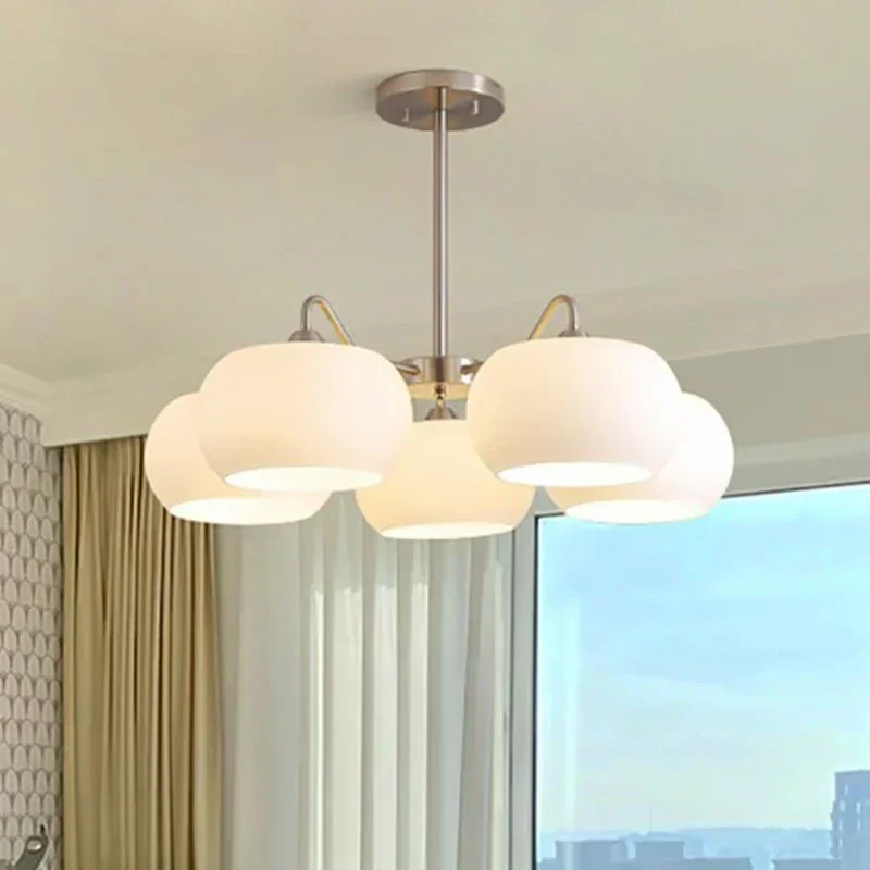 Cream 3/5 Head Hanging Lamp LED Nordic Glass Pendant Light E27 Lighting Fixture Living Room Bedroom Dining Room Indoor Led Light