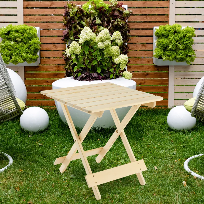 

Folding Square Patio Outdoor Solid Table For Backyard Balcony Portable Space-Saving Natural Wood Color No Assembly Required
