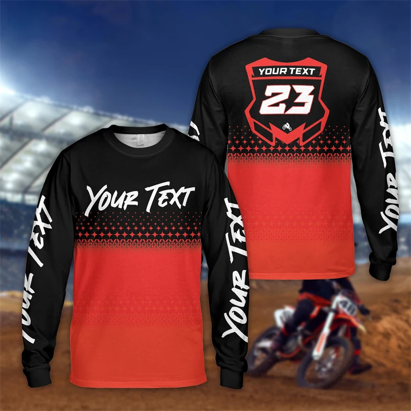 Personalized Rider Name Number Motocross Long Sleeve Shirt Custom Geometric Pattern Dirt Bike T Shirt Loose Racing Team 3D Shirt