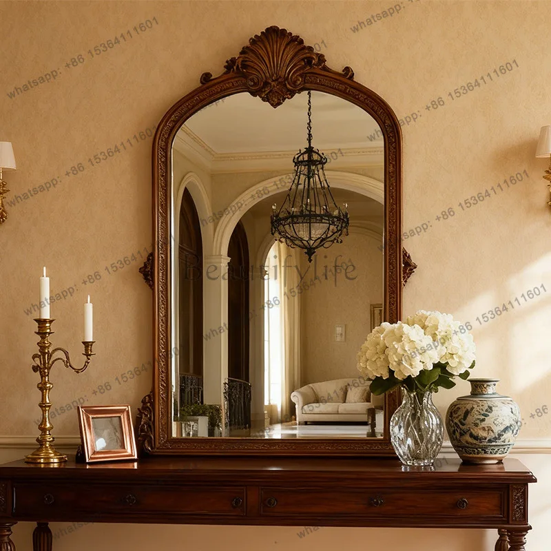 

French carved bathroom mirror retro living room vaulted porch decorative mirror wall hanging American home