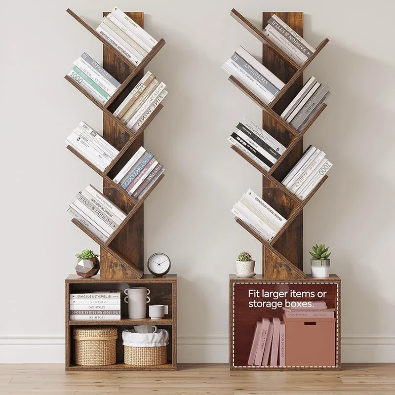 

SUNMORY Modern Tier Tree Bookshelf Small Bookcase Storage Cabinet Trendy Tall Narrow Book Shelf Living Room Corner Rustic Brown