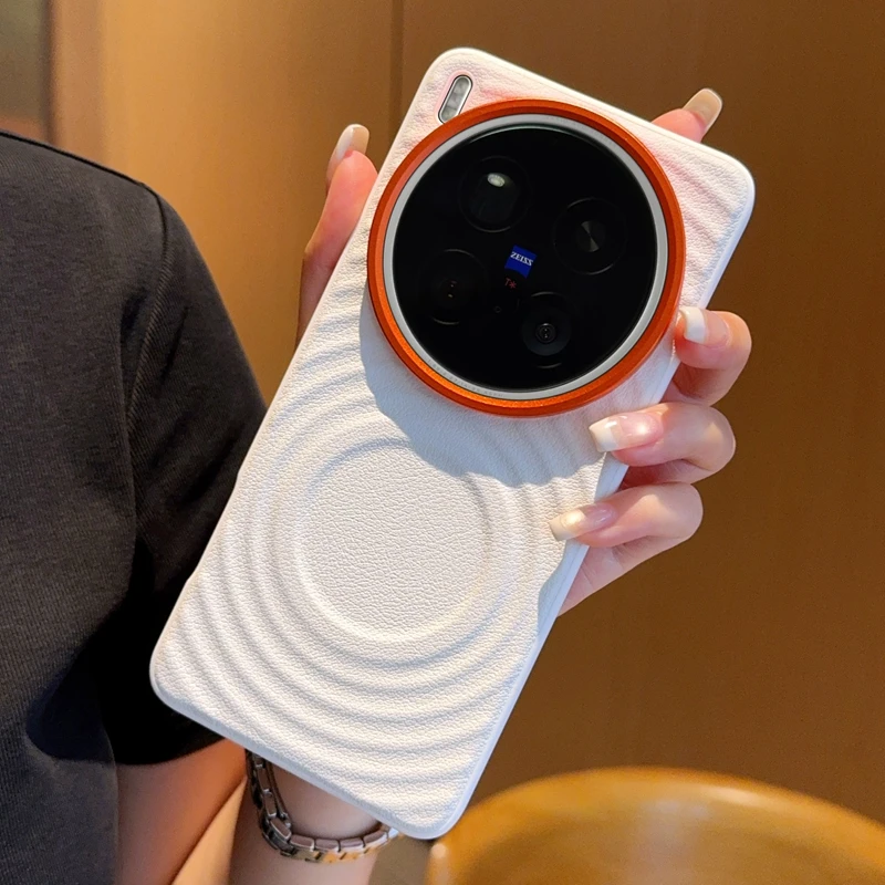 Etui na Vivo X200 X200S Pro Mini Ultra Magnetyczne Wzorzyste Skórzane Pomarańczowe Ochrona Obiektywu Miękki TPU Tył