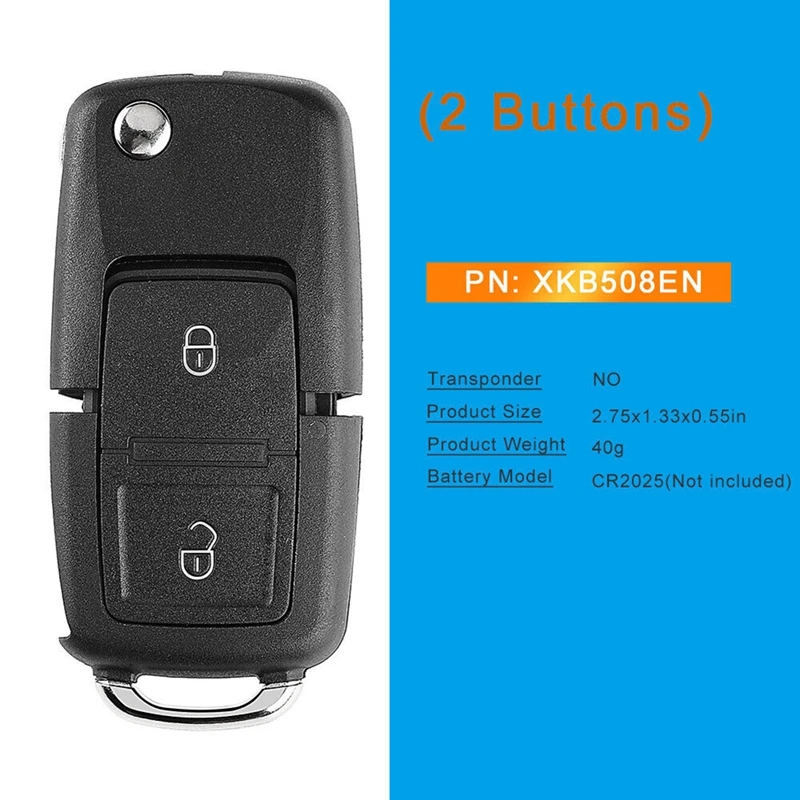 

XKB508EN Wire Universal Remote Key 2 Button Fob For VW B5 Style For Xhorse VVDI Key Tool 5Pcs/Lot