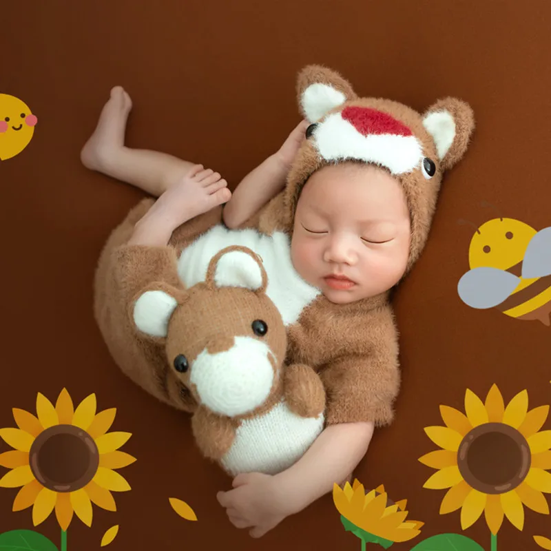 

❤️Newborn Photography Clothing Bear Hat+Jumpsuit+Doll 3Pcs/Set Studio Baby Photo Props Accessories Clothes Outfits Fotografia