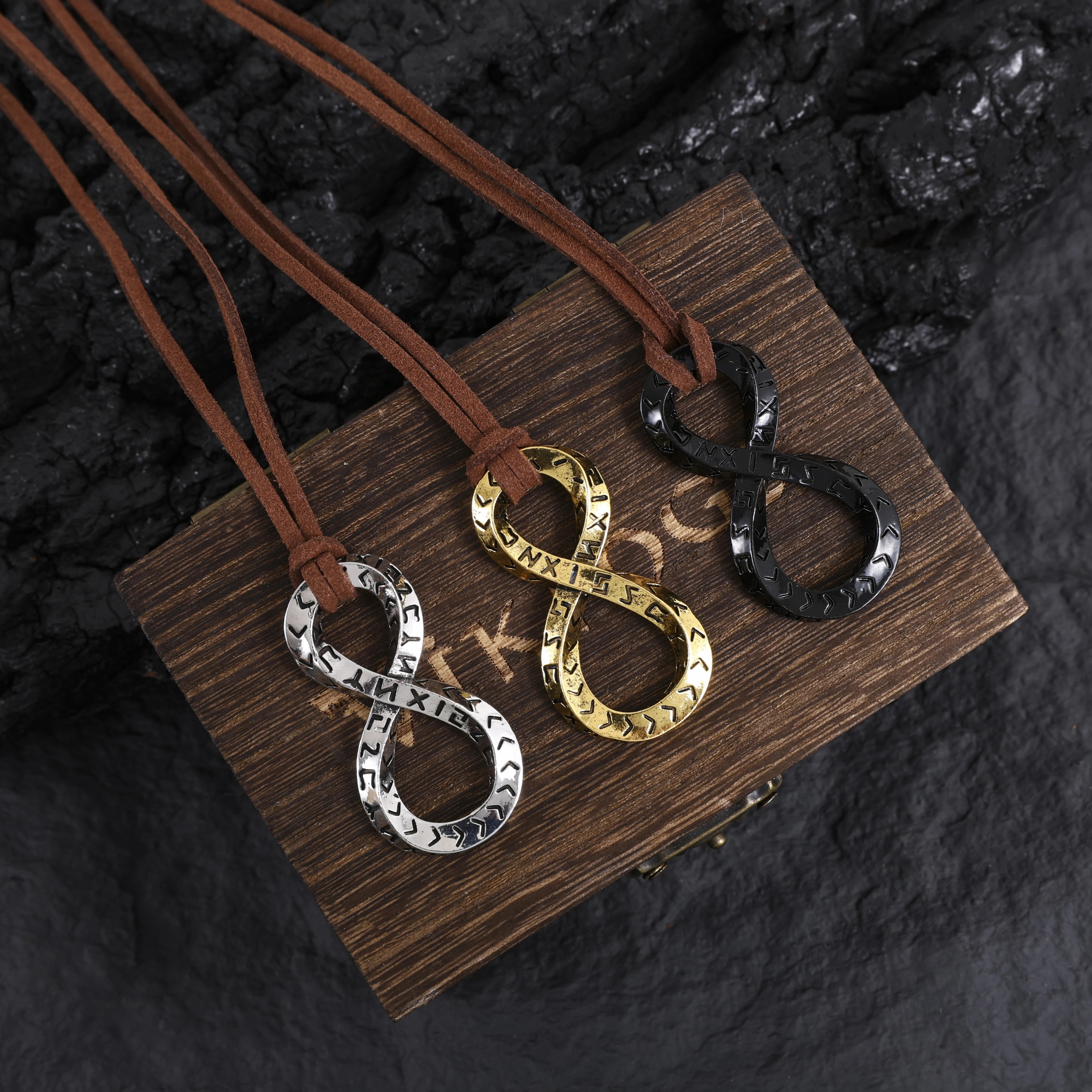 Men's Viking Rune Infinity Symbol Necklace - Vintage-Style Infinity Pendant with Leather Cord - Simple, Everyday, and Versatile