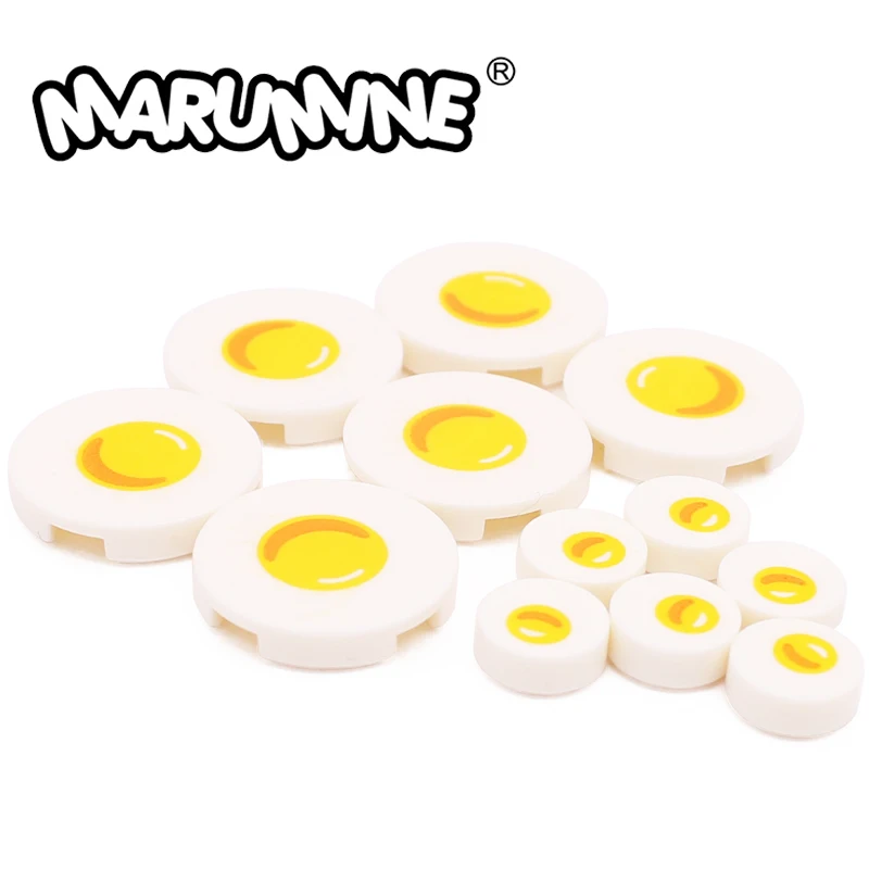 

Marumine MOC Building Blocks Foods Parts Fried Egg Compatible 1x1 2x2 Round Tile 14769pb210 98138pb088 Street Bricks Accessories