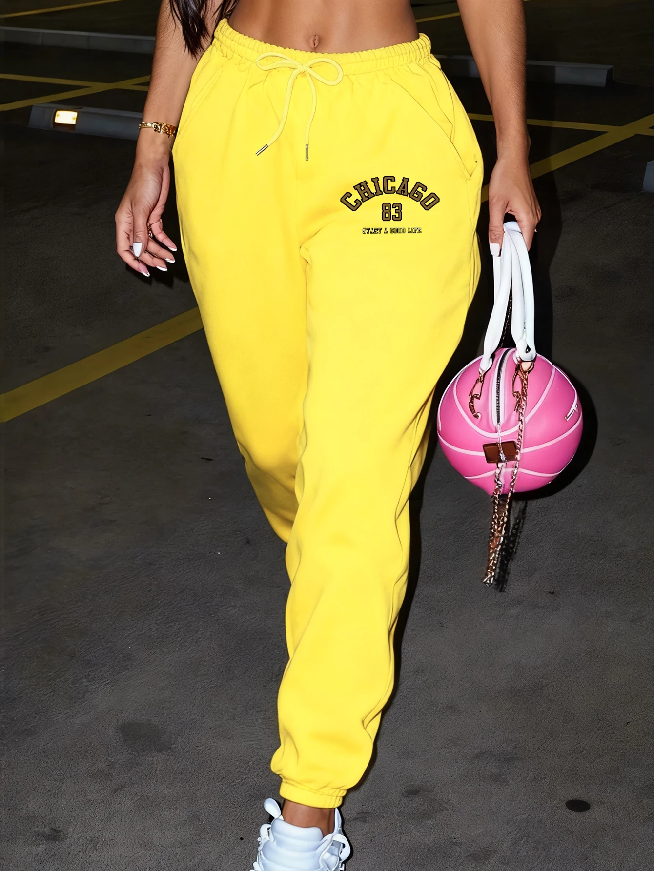 La vida en Chicago es muy buena, pantalones estampados para mujer, pantalones de chándal cálidos y cómodos, pantalones informales Y2K para mujer, pantalones multicolores de lana