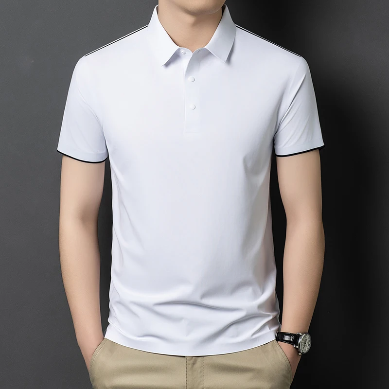 Super Silky Stretchy Men's Polo Shirt Short Sleeve Cool Feeling Summer Quality Polyamide Elastane Blend Casual Camisas De Hombre