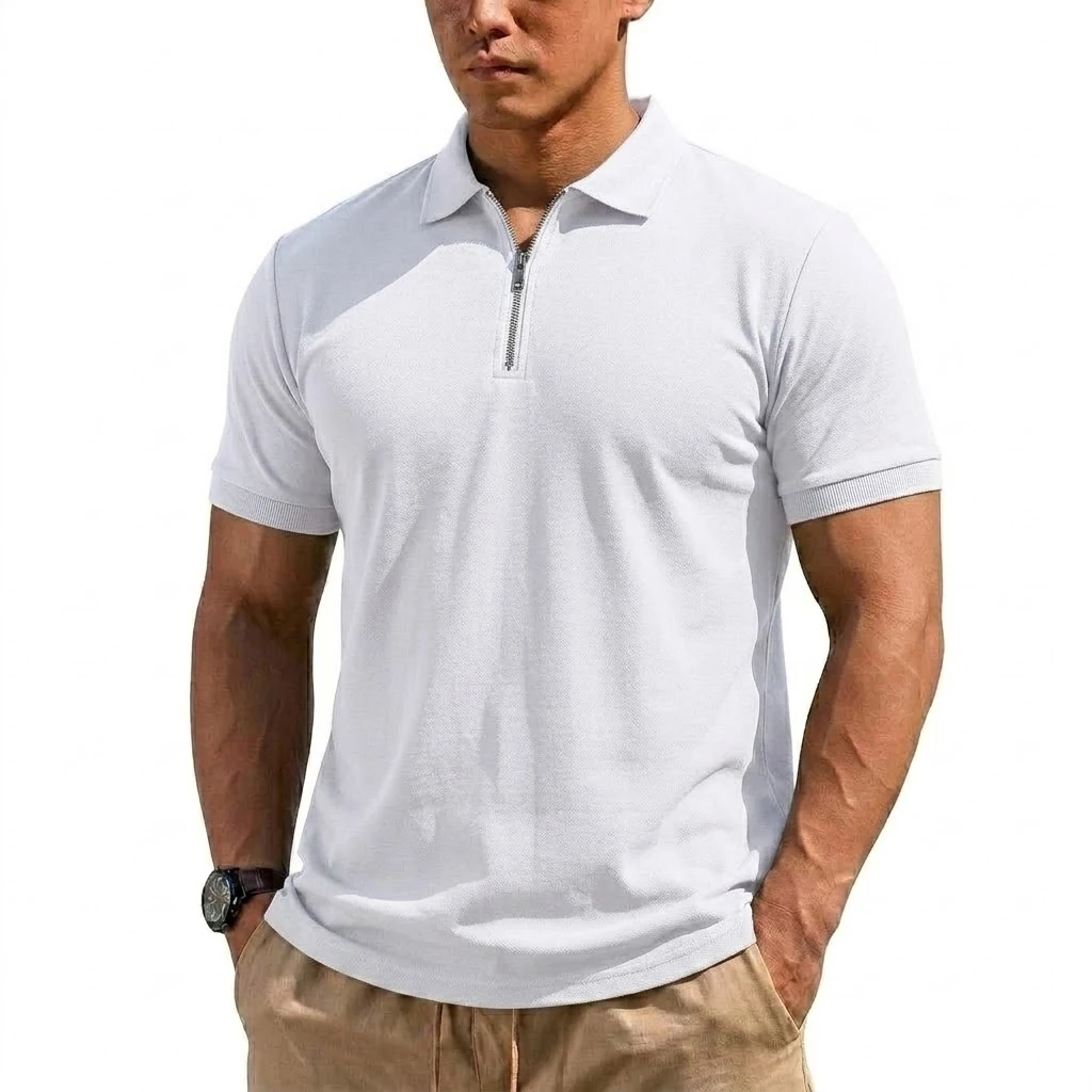 Sommer Herren Henry Shirts Gym Man Kurzarm T-Shirt Leichtes Reißverschluss-T-Shirt Koreanische Schnelltrocknende Shirts Herrenbekleidung – Detail 6