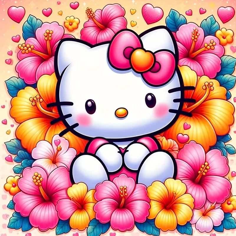 

1pc 5D Diamond Painting Set, Sanrio Hellokitty Cartoon Theme, Round Diamond Art Frameless, DIY Home Decoration, 30X30cm
