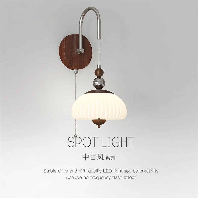 Wooden Style Single-head Retro Wall Lamp Homestay Bar Counter Tea Room Japanese Walnut Wood Wabi-sabi Bedroom Bedside LED Sconce
