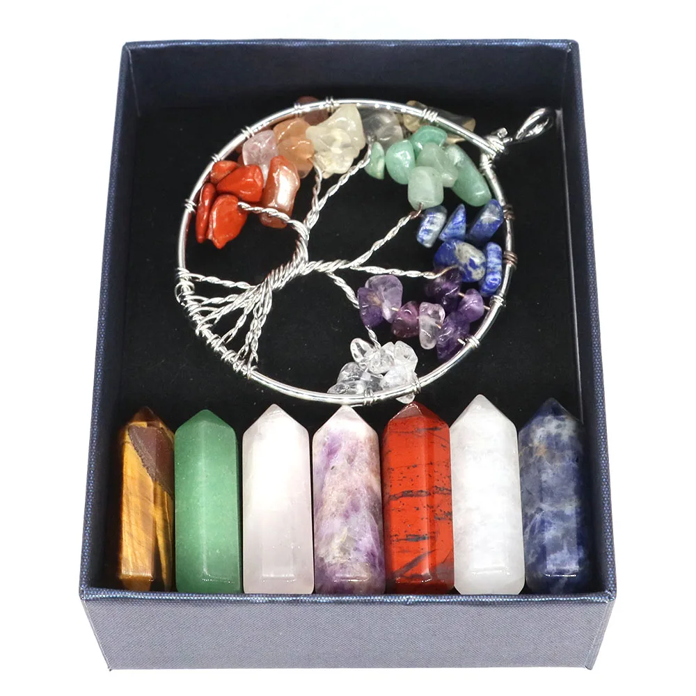 14PCS/Set 7 Chakra Point Natural Stones Crystal Quartz Gemstone Craft Gift Box Reiki Healing Energy Mineral Home Decor Wholesale