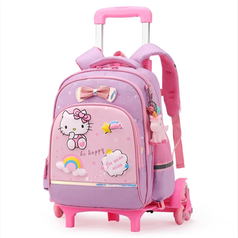 Sanrio Student Trolley Schoolbag Backpack Hello Kitty Can Be Back Detachable Multi-Compartment Girl Schoolbag Stationery Gift