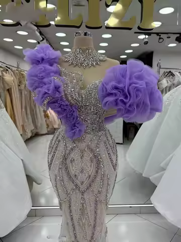 Newest Exquisite Sleeveless Evening Dress One Shoulder Prom Dresses Fashion Crystal Beaded Ruffy Red Carpet Dress Customized