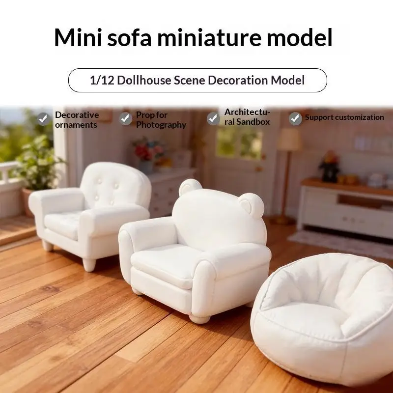 ~* 1 12 Scale Mini White Sofa Adorable Bear Ear Design Soft Smooth Texture For Dollhouse Decor Diorama Photography Props