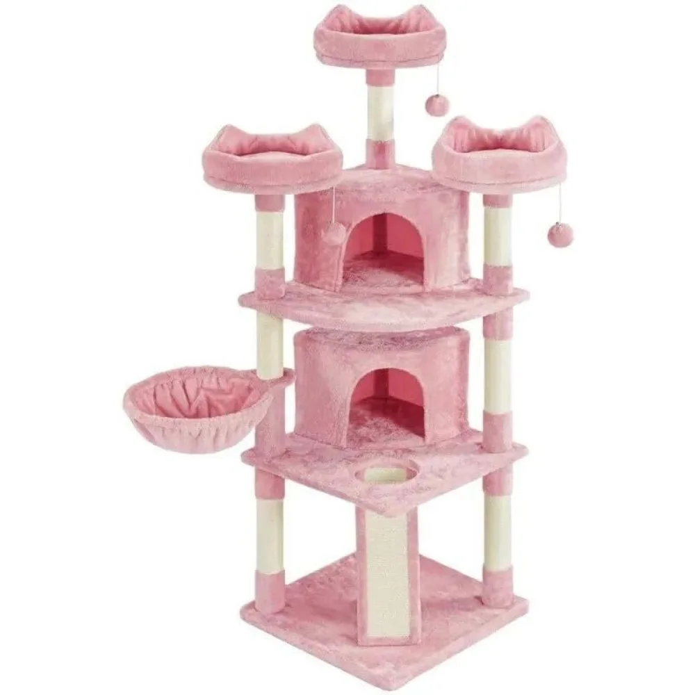 

LUCK Pink 69” Multi-Level Cat Tree With Condos, Scratching Posts & Platforms