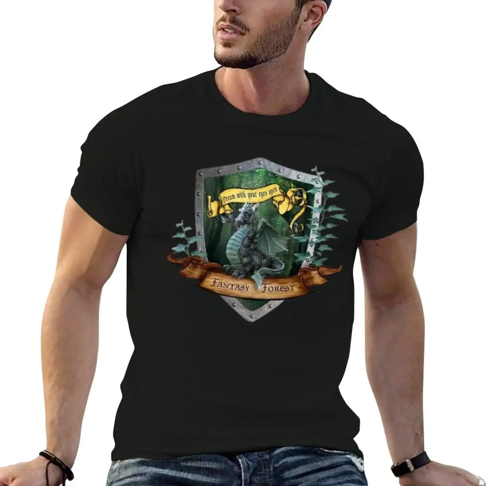 

Fantasy Forest Dragon T-Shirt oversize t-shirts man anime shirt designer shirts Short sleeve tee men