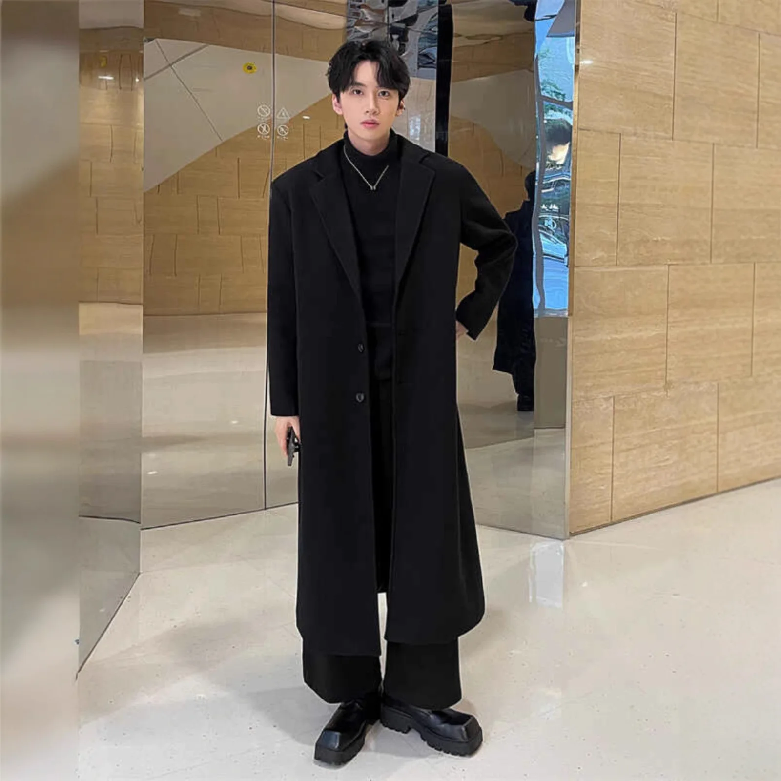 

Wool Blend Asymmetrical Coat Mans Shift Cut Loose Straight Baggy Roomy Spacious Ample Generous Commodious Capacious Voluminous