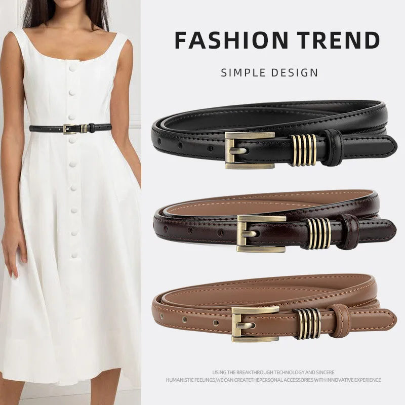 

2025 Summer Fashion New Simple Retro Alloy Pin Buckle Cattlehide Belt for Ladies Jeans Dress Belt Accessories Belts for Women