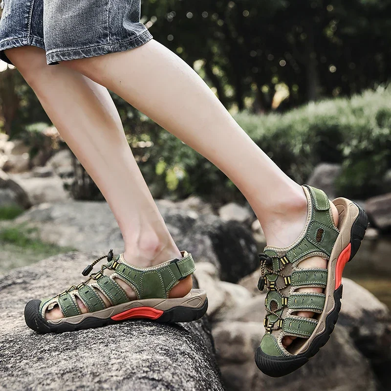 New Men's Sandals Soft Genuine Leather Sandals Shoes Men Large Size Outdoor Summer Shoes Comfort Beach Sandals Roman Men Shoes