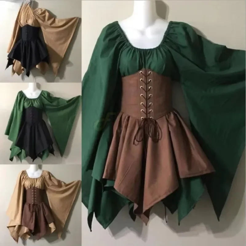 

Vintage Medieval Dress for Women Victoria Palace Halloween Cosplay Fairy Elf Costume Princess Bandage Christmas Dress Up Party