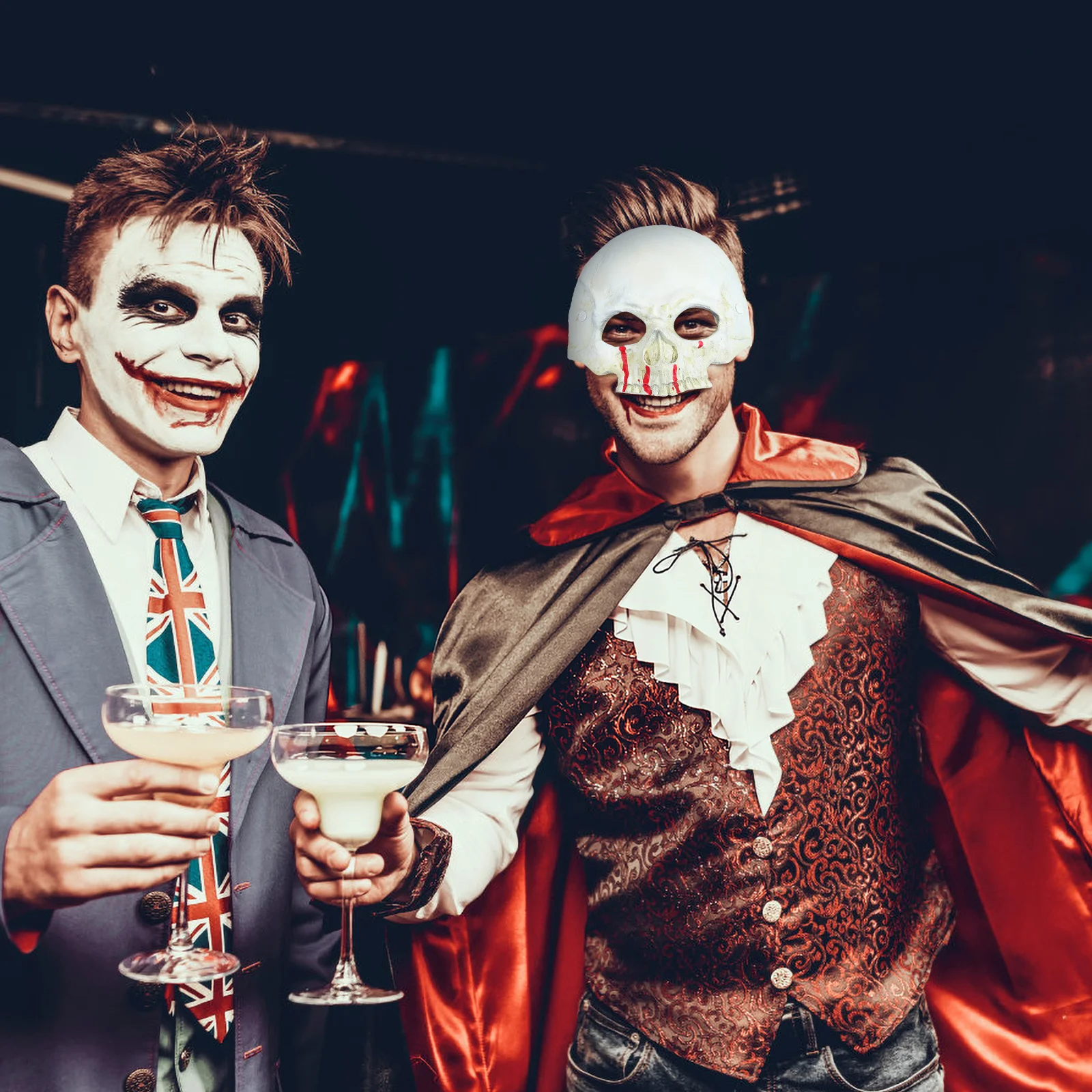 

Blood Pattern Halloween Skull Half Face Mask Lightweight PU Material Costume Scary Mask for Dance Festival Halloween Decorations