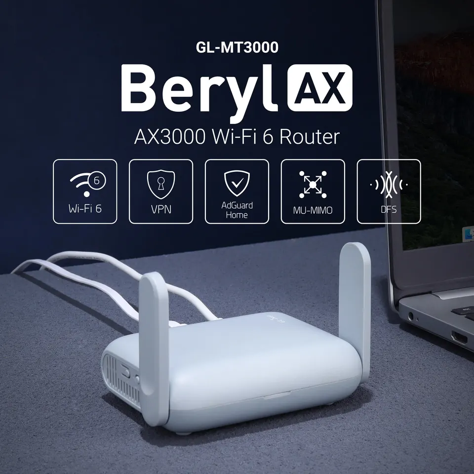 GL.iNet Beryl AX MT3000 Pocket-Sized Wi-Fi 6 Wireless Travel