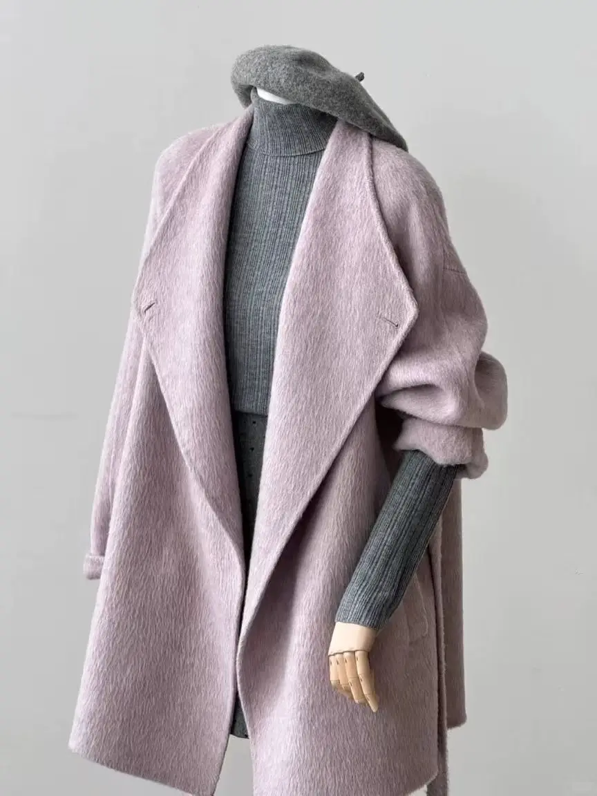 2025 Fashionable Women's Woolen Overcoat Loose Fit Round Neck Multi-Color Autumn/Winter Double-Sided Wool