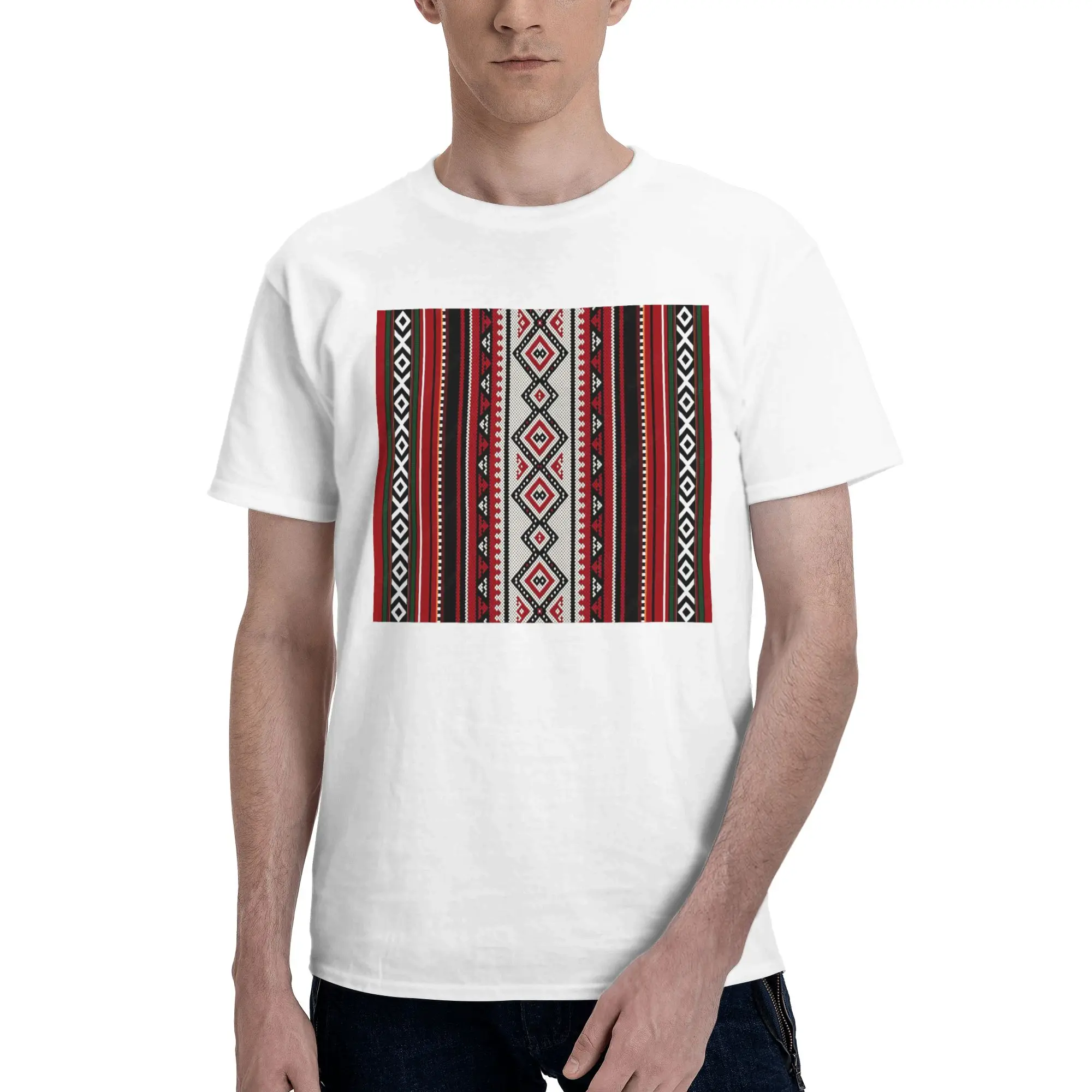 

Яркая мужская футболка в украинском стиле с вышивкой, богемным геометрическим узором, хлопковая, с круглым вырезом, короткий рукав