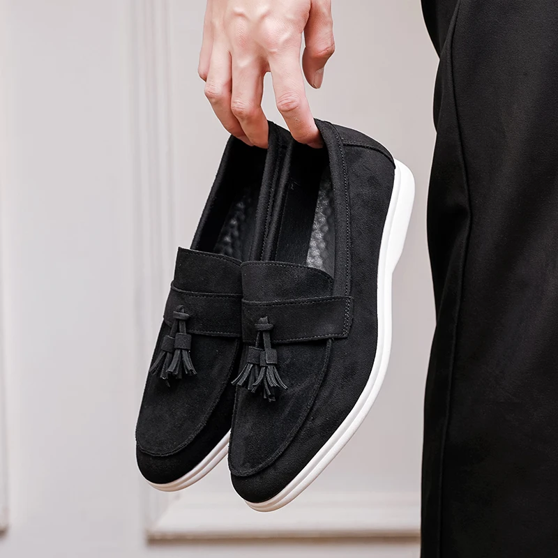 

Мужские лоферы из искусственной замши с плоской подошвой и кисточками, удобная классическая деловая мужская обувь, размер 38-46