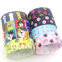 DHK 7/8'' 5yards Cat Dog Paw Printed Grosgrain Ribbon Accessories Material Headwear Decoration DIY Sewing Craft C2019