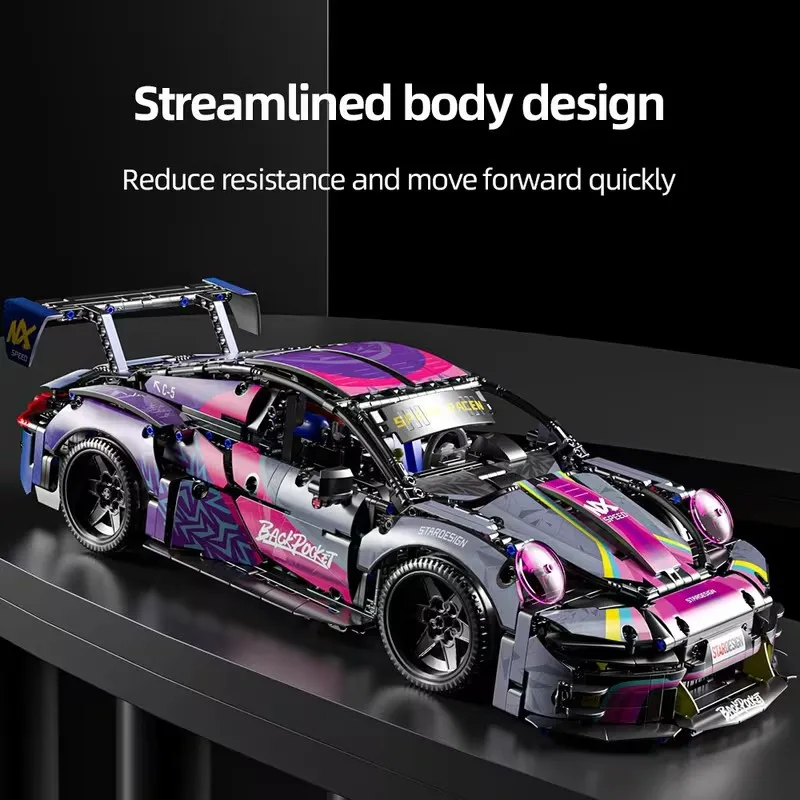 Ensemble de blocs de construction de voiture de course 1:10, style cyberpunk, décoration technologique, choix de cadeau idéal