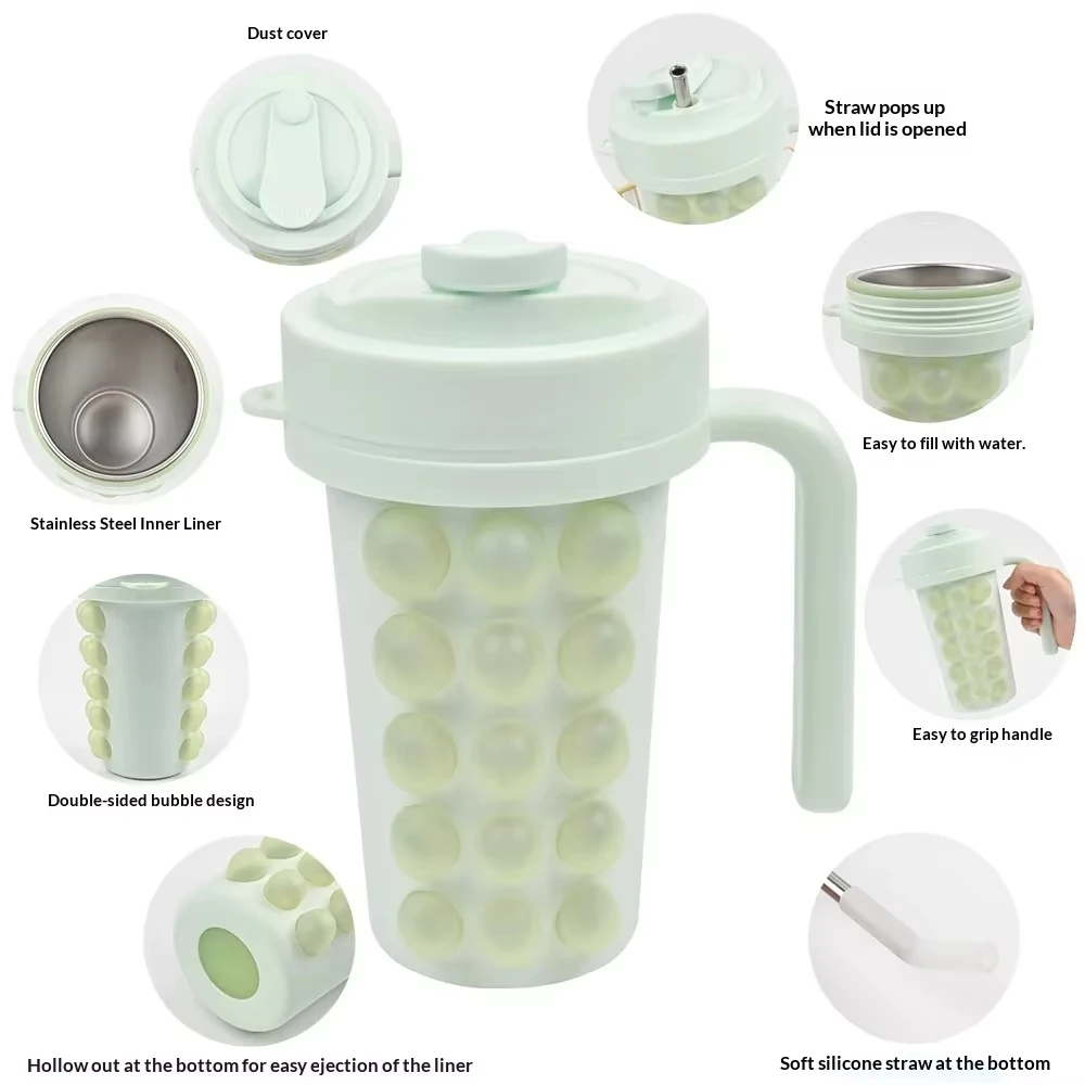 600ml Creative Cup Food Grade Silicone Ice Cube Tray Mold Water Bottle Portable Cup Straw Water Cup Cooling and Heat Dissipation