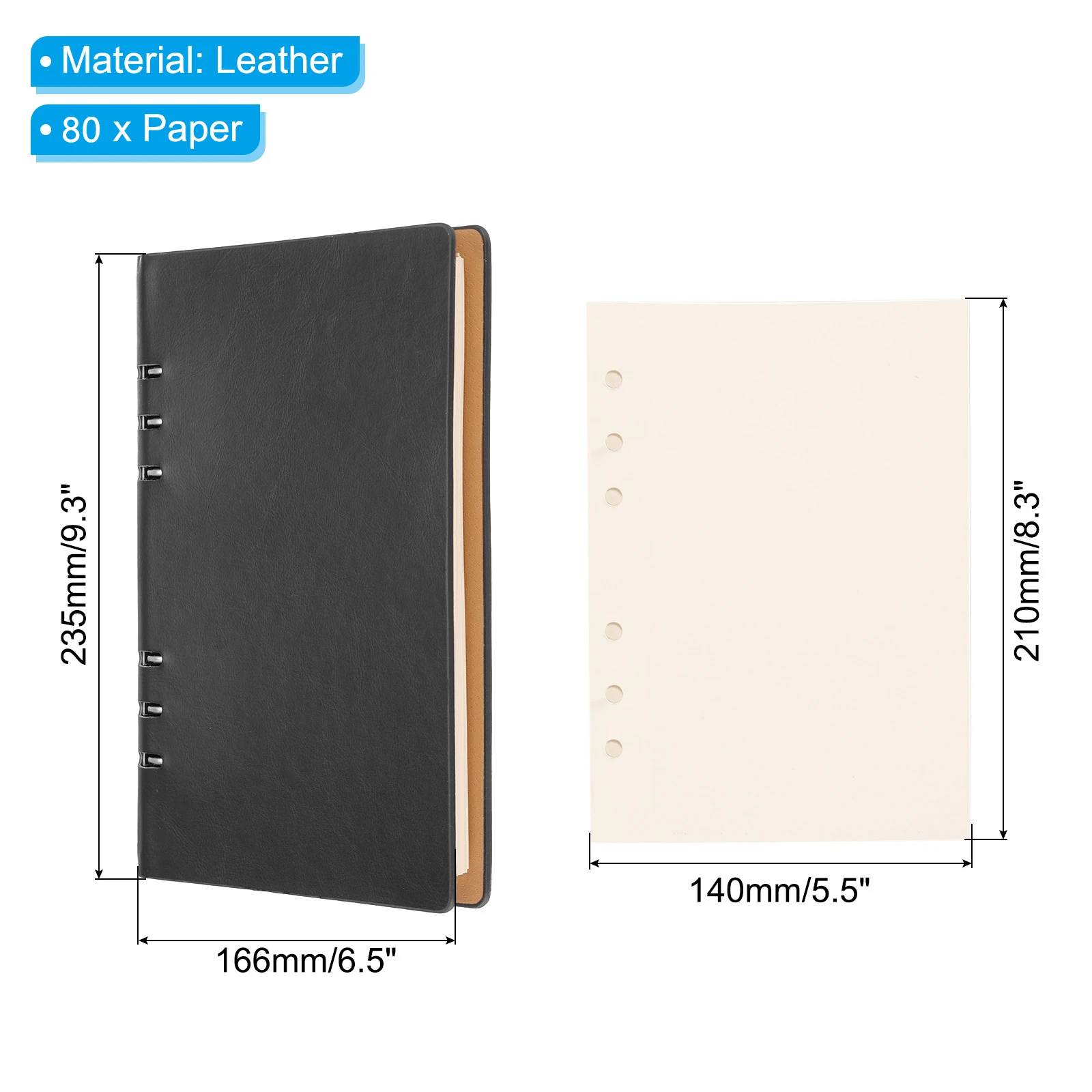 1/2Pcs A5 Notebook 6Hole Leather Cover Notebook Plan Book Journal Mini Refillable Loose Leaf Personal Planner with 80Sheet Paper