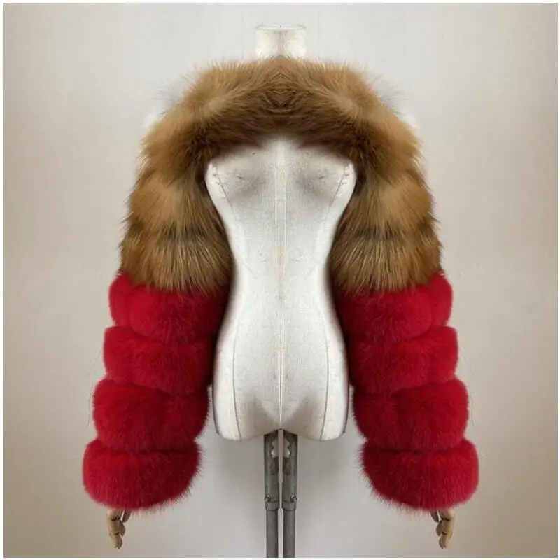 BEIZIRU Women's Real Fur Coat Silver Fox Red Fox Two Sleeve 60CM Length Naked Fashion