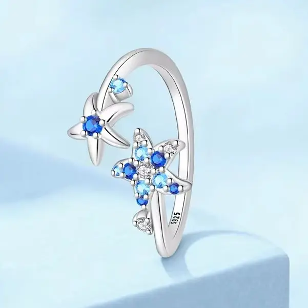 

Кольцо из стерлингового серебра 925 пробы с синей морской звездой, сверкающий цирконий, для женщин и девочек, изысканные ювелирные украшения на день рождения, свадьбу, годовщину, подарки