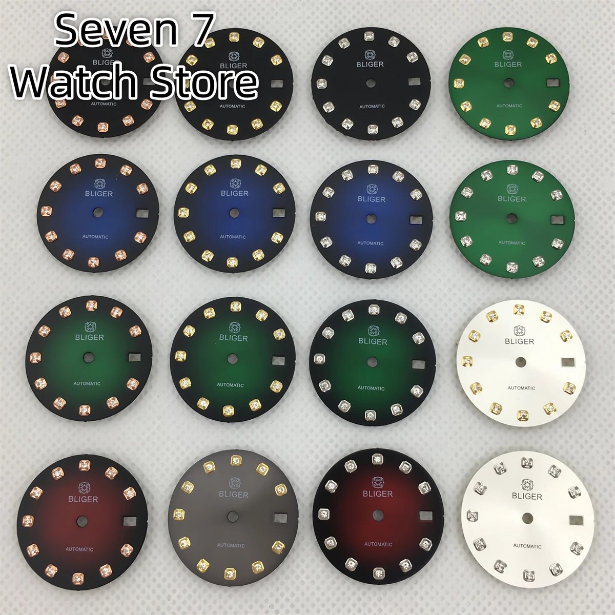 ساعة 20.5 ملم بمينا أمة الله أزرق/أبيض/أسود/أخضر مؤشر الماس مناسب لحركة NH05 الأوتوماتيكية 26 ملم أجزاء ساعة نسائية