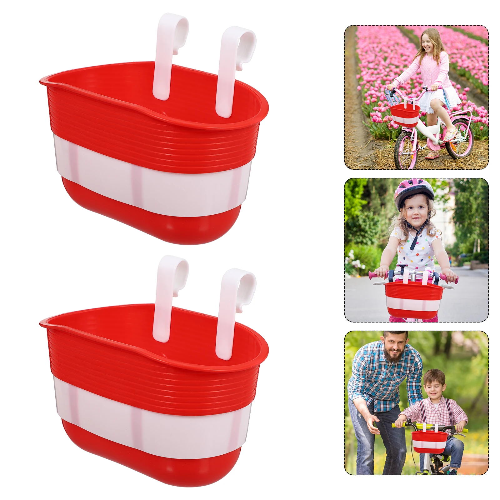 

2pcs Kids Bike Basket Durable Plastic Front Handlebar Container For Bottles Snacks Scooter Bicycle Parts Storage Rack