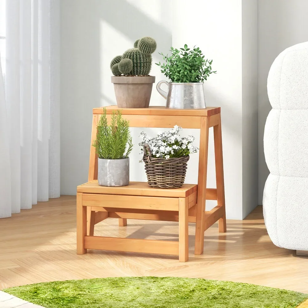 

2-Tier Folding Plant Stand Portable & Foldable Wooden Flowerpot Shelf for Garden