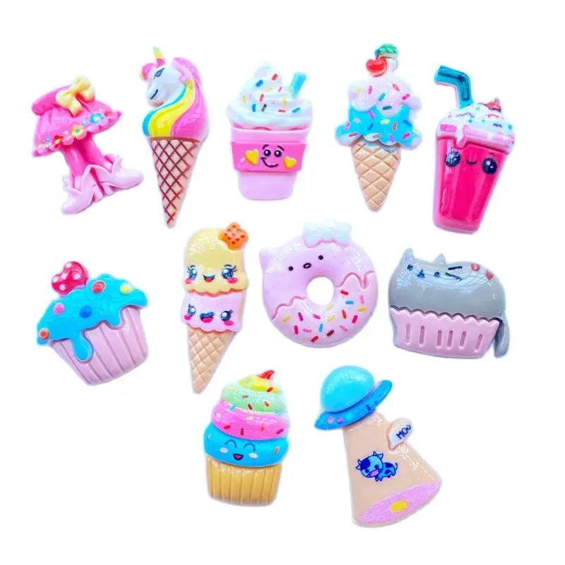 30pcs/Lot Kawaii Resin Cute Cartoon Lce Cream / Cake Flatback Cabochons For Hair Bow Centers DIY Scrapbooking Decor C19