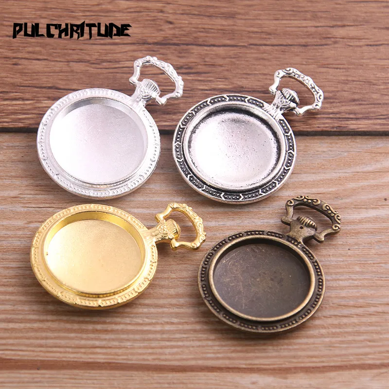 4pcs Four Color Pocket Watch Round Cabochon Base Pendant Blanks Settin 27*38mm(Fit 20mm) Metal Jewelry Blanks