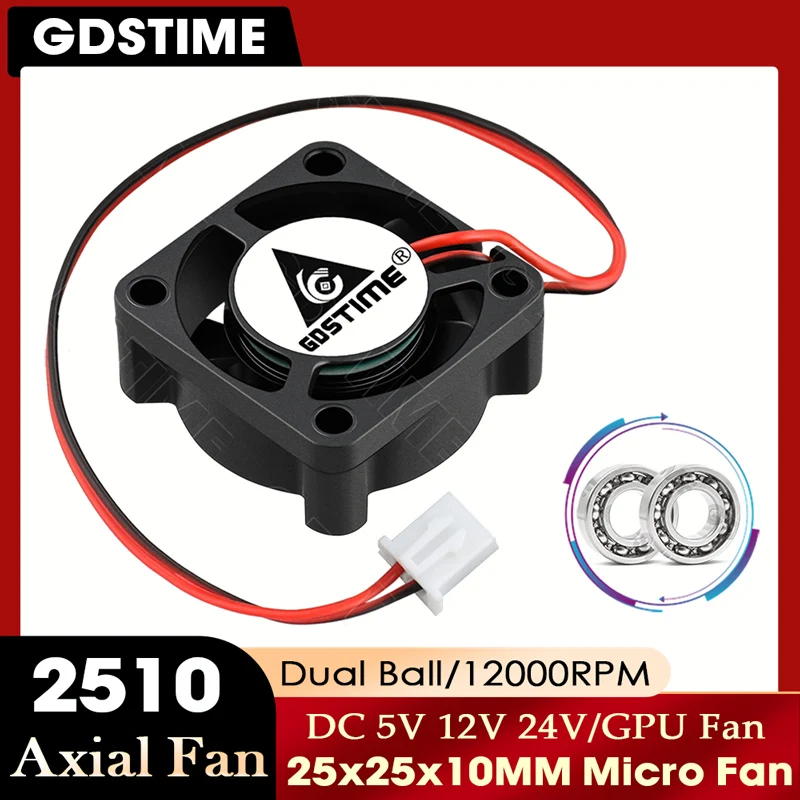 

GDSTIME 2510 Fan 24V 12V 5V Cooler 25*10MM Dual Ball Bearing Fan 25MM Micro Fan 2.5CM Mini Fan for Audio&3D Printers Accessories