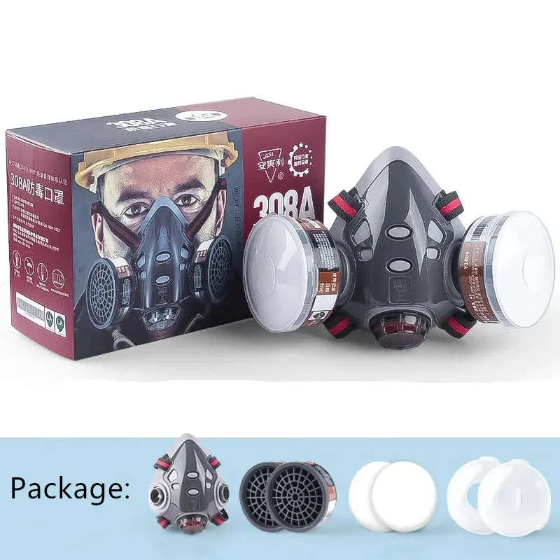 Gas Mask Half Face Anti-Dust Facemask With Anti-Fog Goggles Protective Chemical Respirator For Spraying Painting Decoration