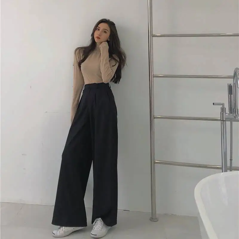 

2026 Spring Suit Pants Women Wide Leg Pants Women Full Length High Waist Pants Ladies High Quality Simple Casual Straight Pants