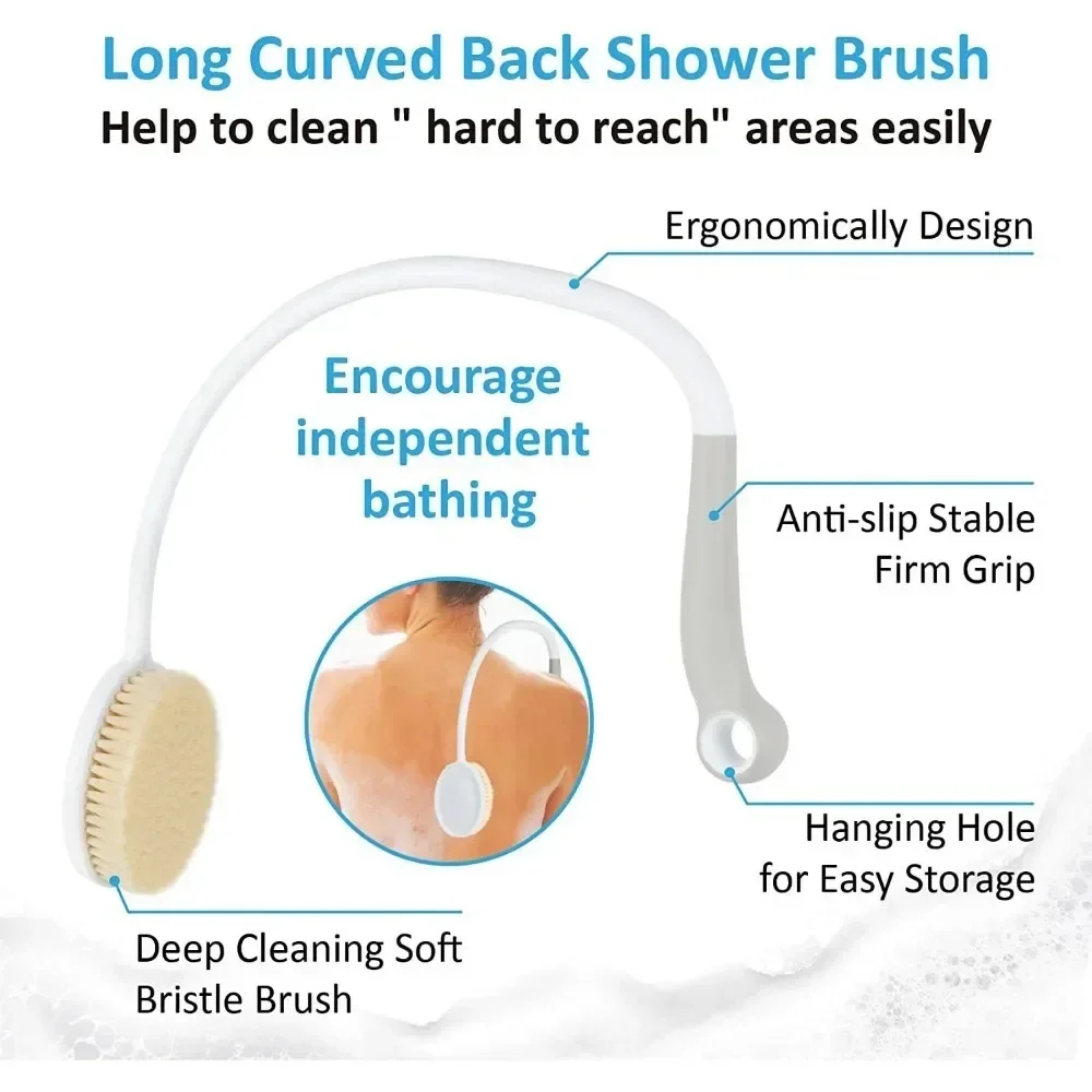 Bendable Elder Disabled Pregnant Brush Scrubber UShaped Back Shower Brush Portable Long Handle Long Curved Shower Brush Aid Tool