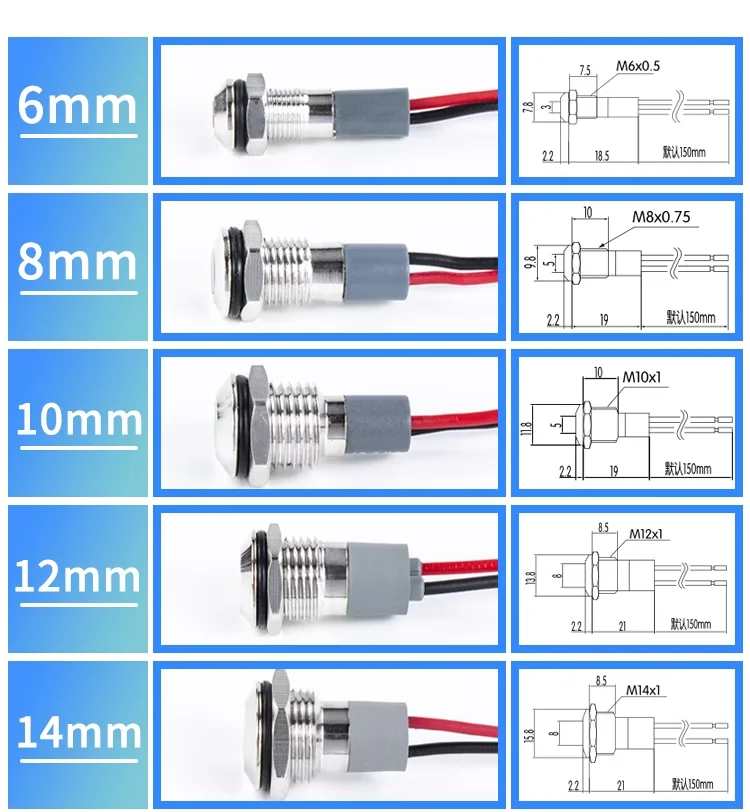16mm/19mm/22mm Montageloch LED Metall-Anzeigelampe Wasserdichte Pilot-Signallampe, 6V 12V 24V 220V – Detail 4