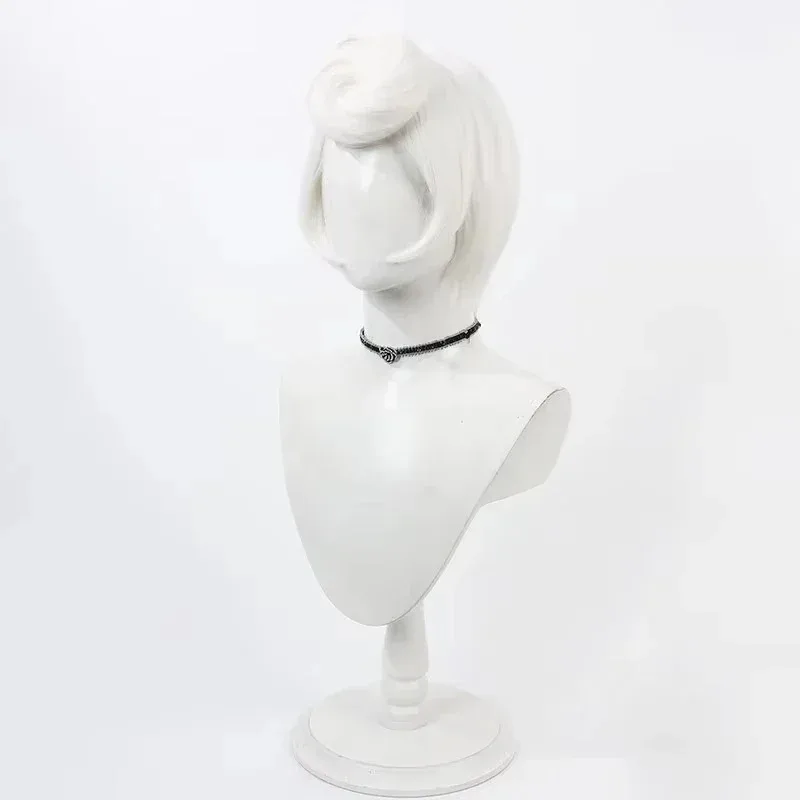 Rosie Hazbin Cosplay Blanco Corto Bob Disfraz de Halloween Pelucas de juego de rol Pelo sintético resistente al calor + Peluca gratis Capc; 3.k'6;d.a;